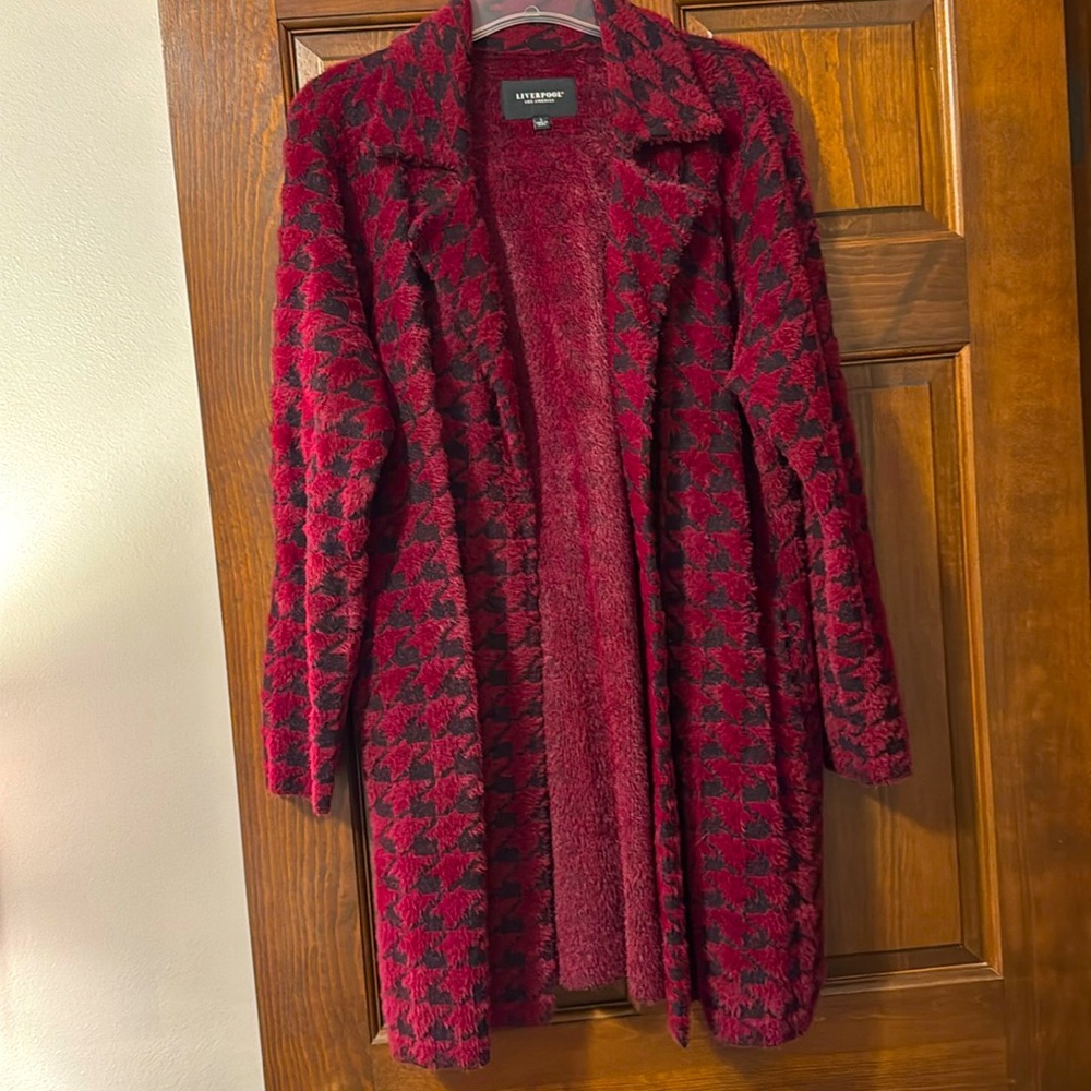 Liverpool Red and Black Houndstooth Coat